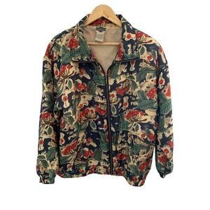 VTG Outbrook Womens XL Cherry Print Silk Jacket Lightweight Zip Up 90s